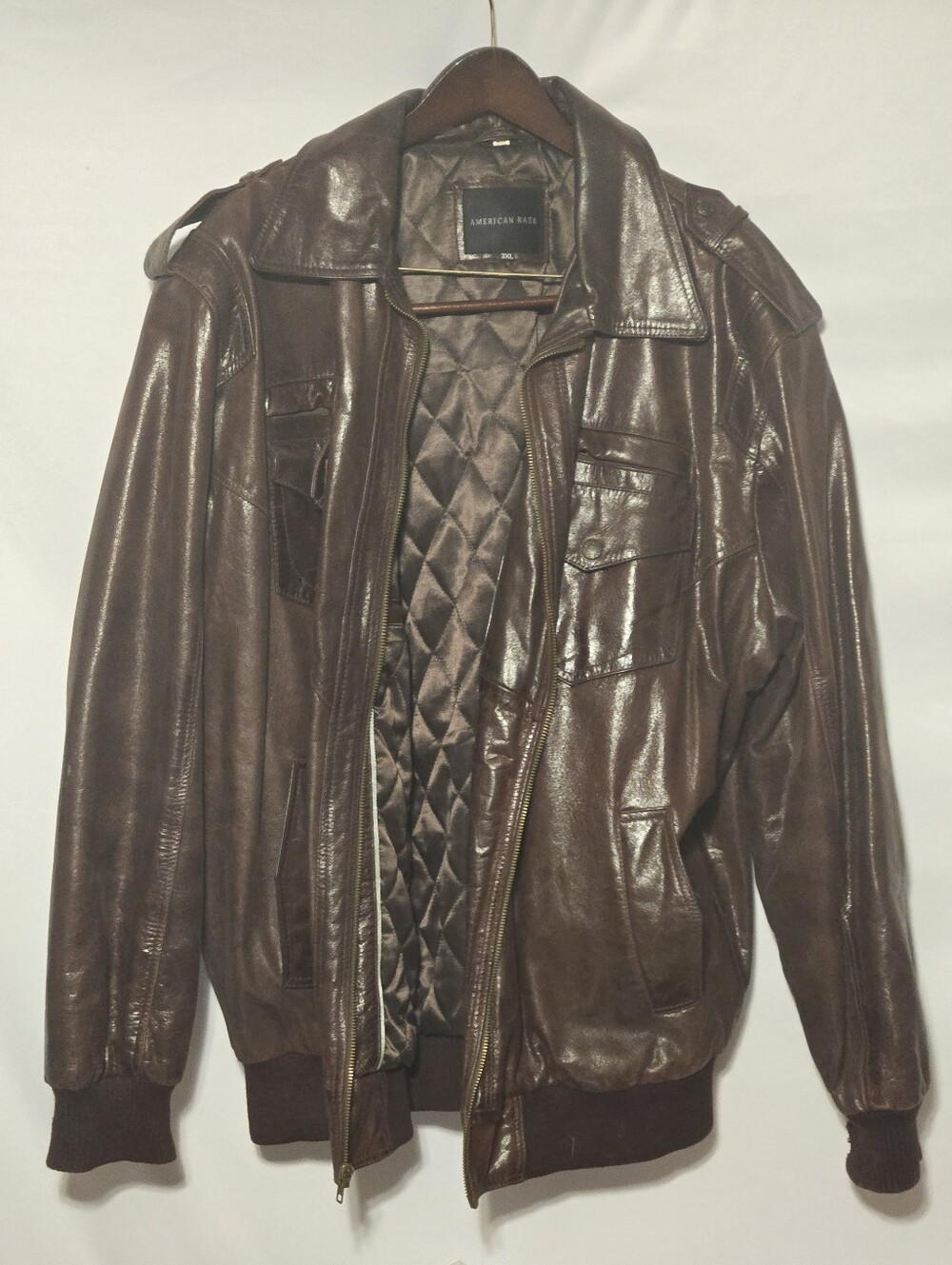 American Base Brown Leather Bomber Jacket